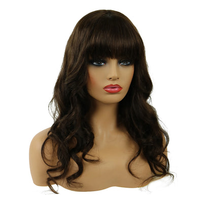 Natural Wave Capless Wig With Full Bangs 18 Inches 100% Human Hair Wig