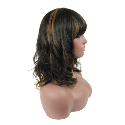 Beautiful Medium Natural Straight Mixed Dark Brown 100% Human Hair Capless Wig 14 Inches