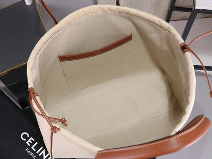 Celine Cabas Drawstring Cuir Triomphe In Textile And Calfskin Natural handbag