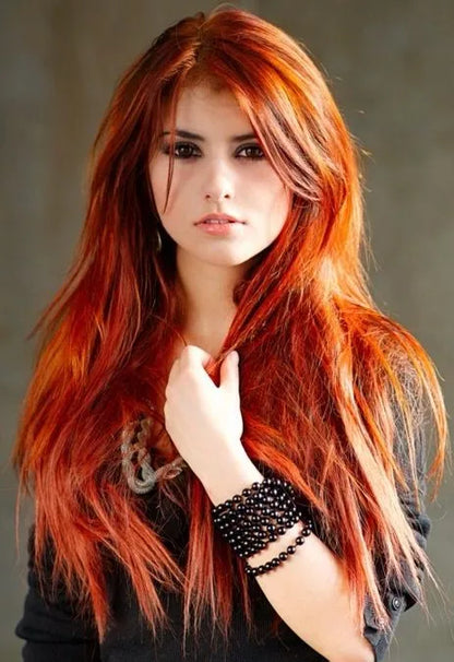 Women's Beautiful Red Natural Straight Synthetic Hair Lace Front Wig With Side Apart Bangs 24 Inches