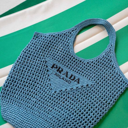 Prada Raffia Tote Bag-Blue