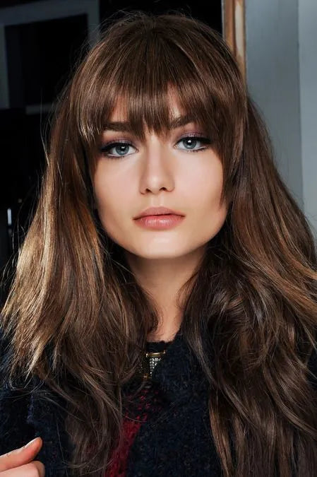 Simple Long Straight 100% Human Hair Wig With Full Bangs 24 Inches