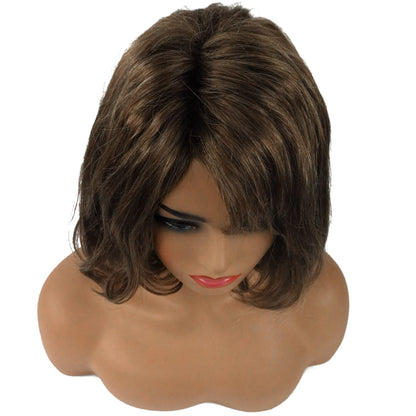 Pretty Charming Brown Short Natural Casual Wavy Remy Human Hair Capless Wig 14 Inches