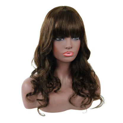 Natural Wave Capless Wig With Full Bangs 18 Inches 100% Human Hair Wig